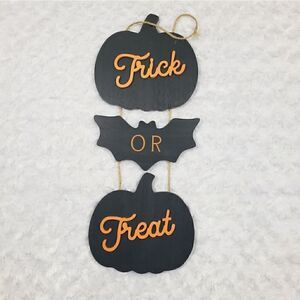 Halloween Trick or Treat fall seasonal wall decor with pumpkin and bat